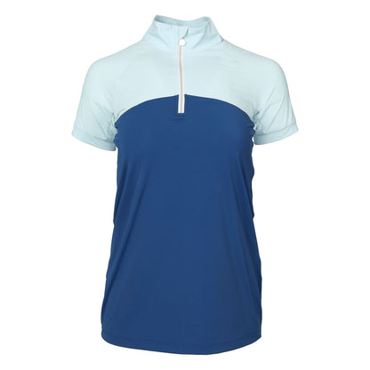 Dapplebay Lady 1/4 Zip Riding Top - Short Sleeve-Light Blue/Navy