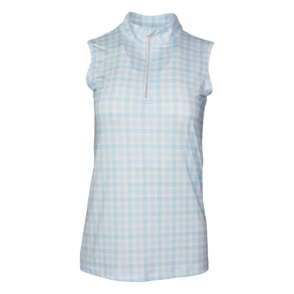 Dapplebay Gingham 1/4 Zip Riding Top - Sleeveless-Blue/White