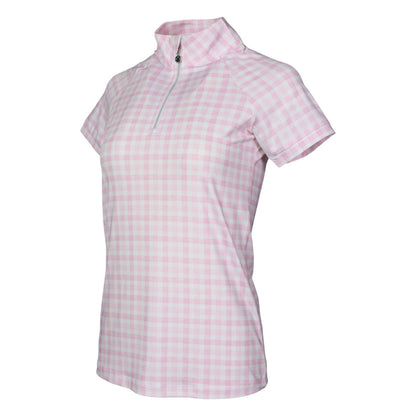 Dapplebay Gingham 1/4 Zip Riding Top - Short Sleeve-Pink/White
