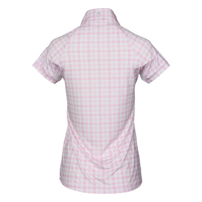 Dapplebay Gingham 1/4 Zip Riding Top - Short Sleeve-Pink/White