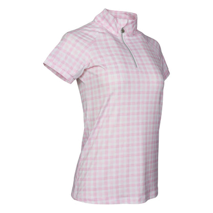 Dapplebay Gingham 1/4 Zip Riding Top - Short Sleeve-Pink/White