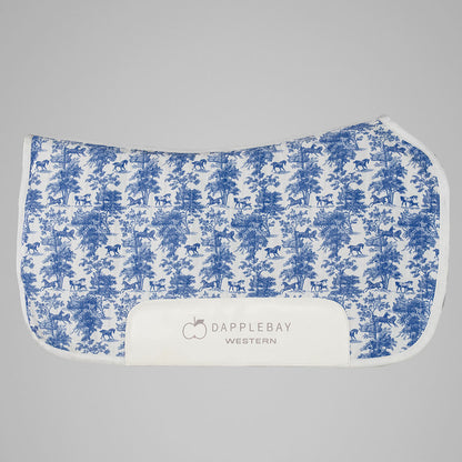 Dapplebay Equestrian Toile Western Saddle Pad-Blue/White