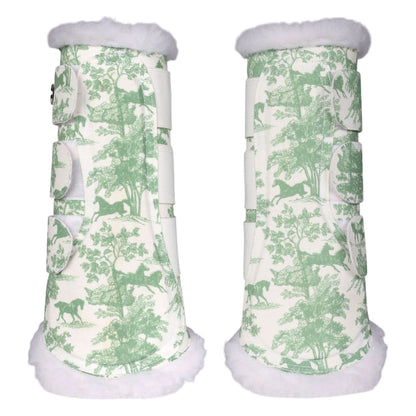 Dapplebay Equestrian Toile Brush Boots-Green/White