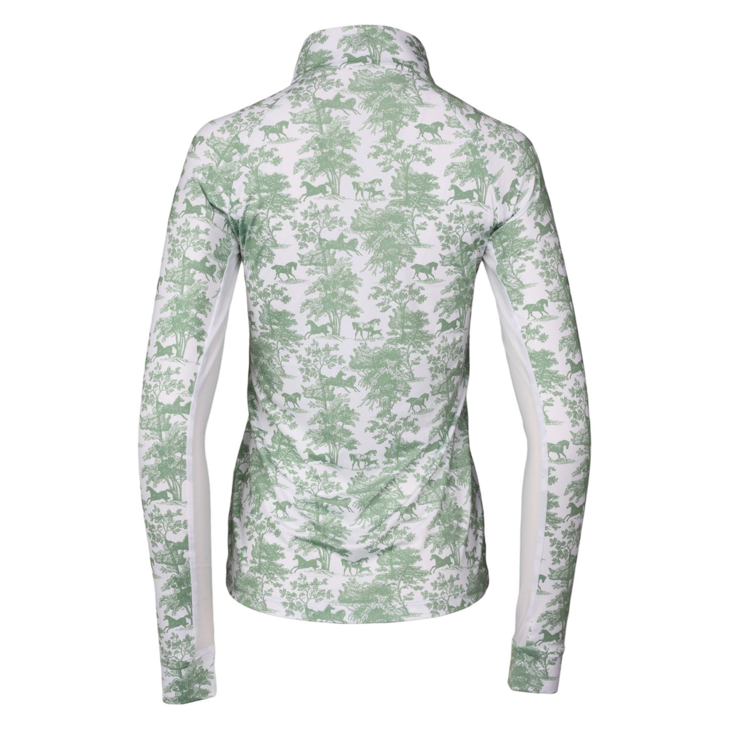 Dapplebay Equestrian Toile 1/4 Zip Light Riding Top - Long Sleeve-Green/White