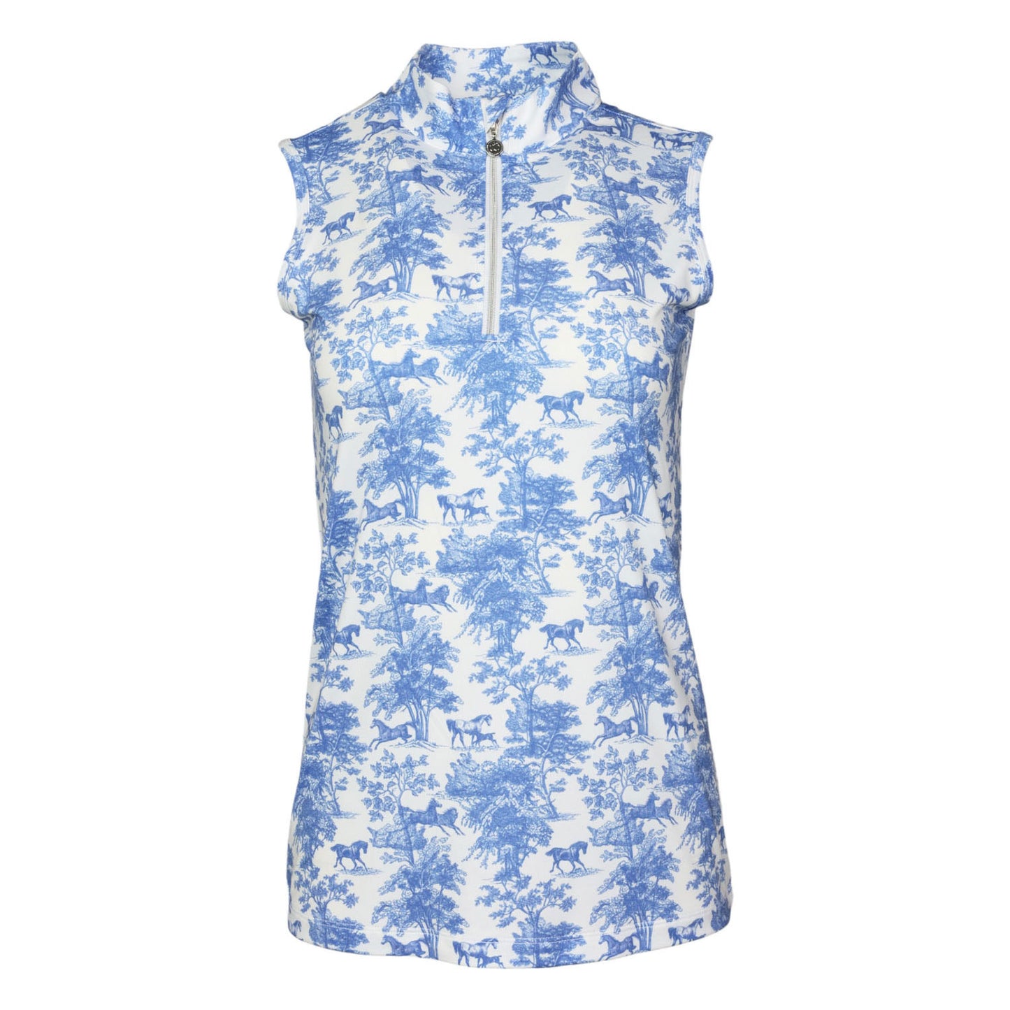 Dapplebay Equestrian Toile 1/4 Zip Light Riding Top - Sleeveless-Blue/White