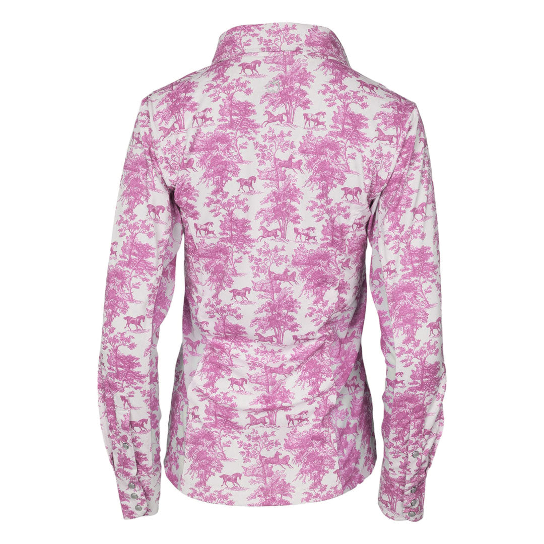 Dapplebay Equestrian Toile Button Down Western Shirt-Rose/White