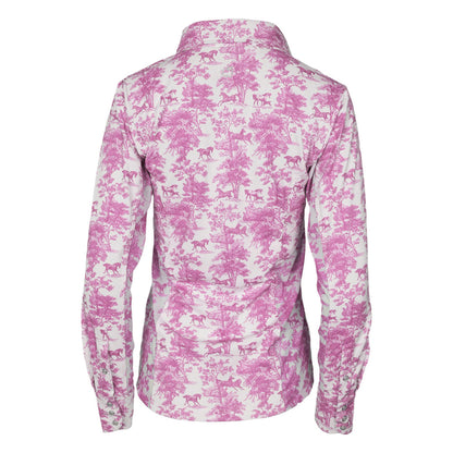 Dapplebay Equestrian Toile Button Down Western Shirt-Rose/White