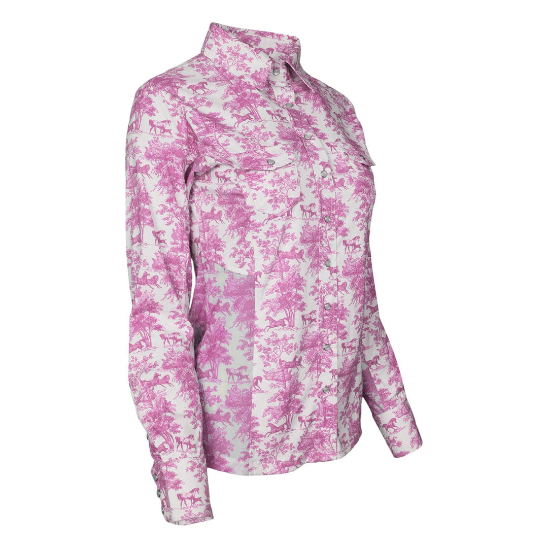 Dapplebay Equestrian Toile Button Down Western Shirt-Rose/White