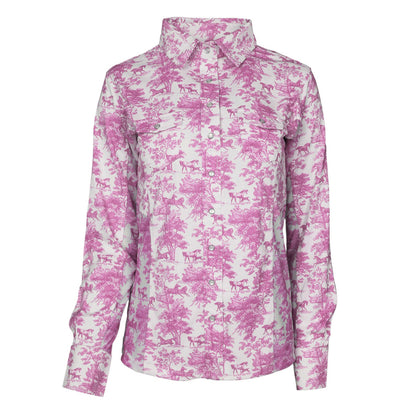 Dapplebay Equestrian Toile Button Down Western Shirt-Rose/White