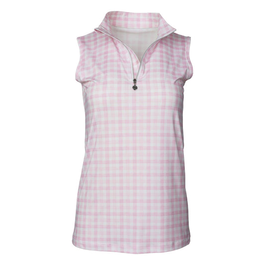 Dapplebay Gingham 1/4 Zip Riding Top - Sleeveless-Pink/White