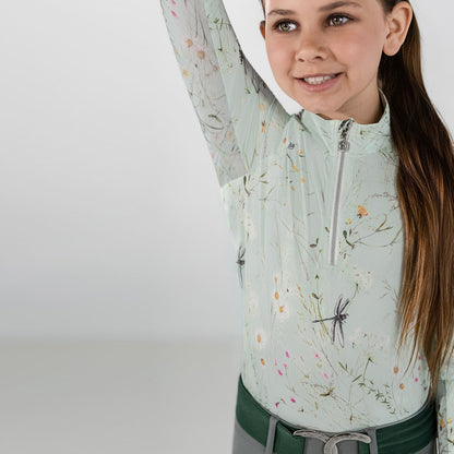 Dapplebay Kids Dragonfly Meadow 1/4 Zip LS Riding Top-Dusty Teal