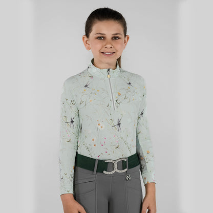 Dapplebay Kids Dragonfly Meadow 1/4 Zip LS Riding Top-Dusty Teal