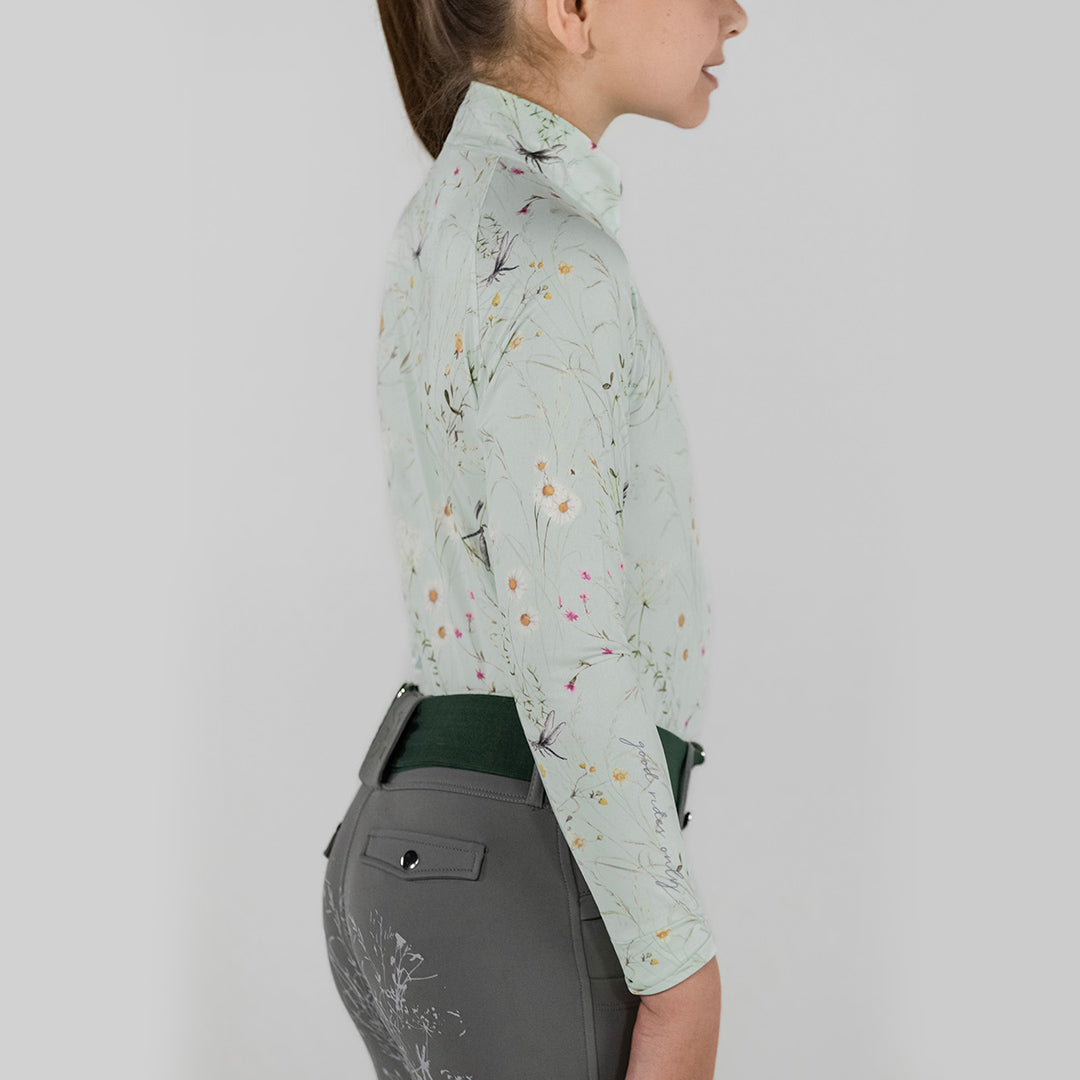 Dapplebay Kids Dragonfly Meadow 1/4 Zip LS Riding Top-Dusty Teal