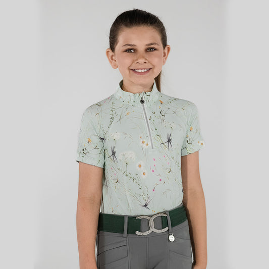 Dapplebay Kids Dragonfly Meadow 1/4 Zip SS Riding Top-Dusty Teal