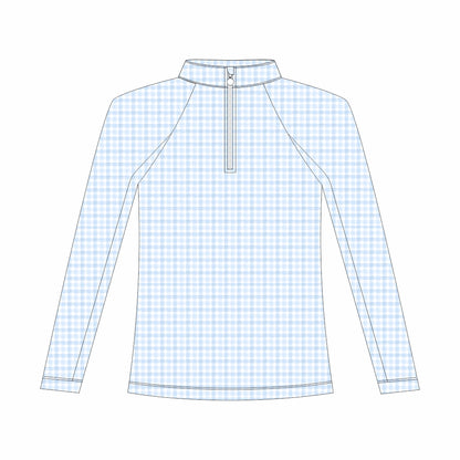 Dapplebay Kids Blue Gingham 1/4 Zip - Long Sleeve