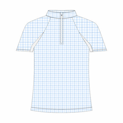 Dapplebay Kids Blue Gingham 1/4 Zip - Short Sleeve