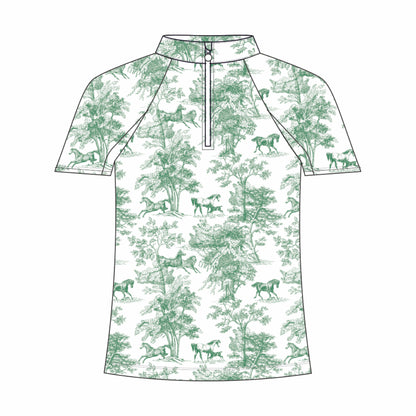 Dapplebay Kids Green Equestrian Toile 1/4 Zip - Short Sleeve