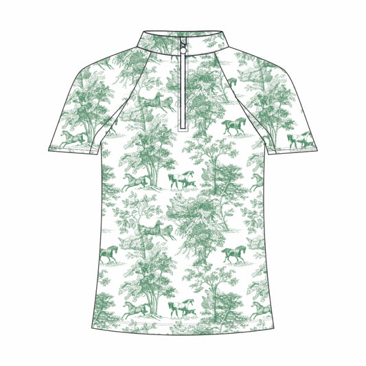 Dapplebay Kids Green Equestrian Toile 1/4 Zip - Short Sleeve
