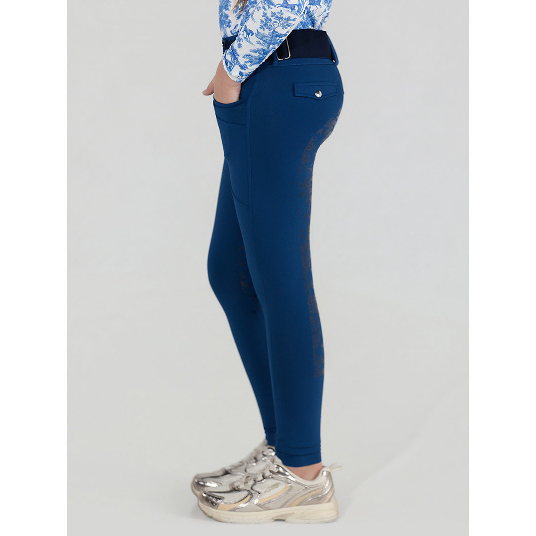 Dapplebay Kids Equestrian Toile Essential Tights-Bright Navy
