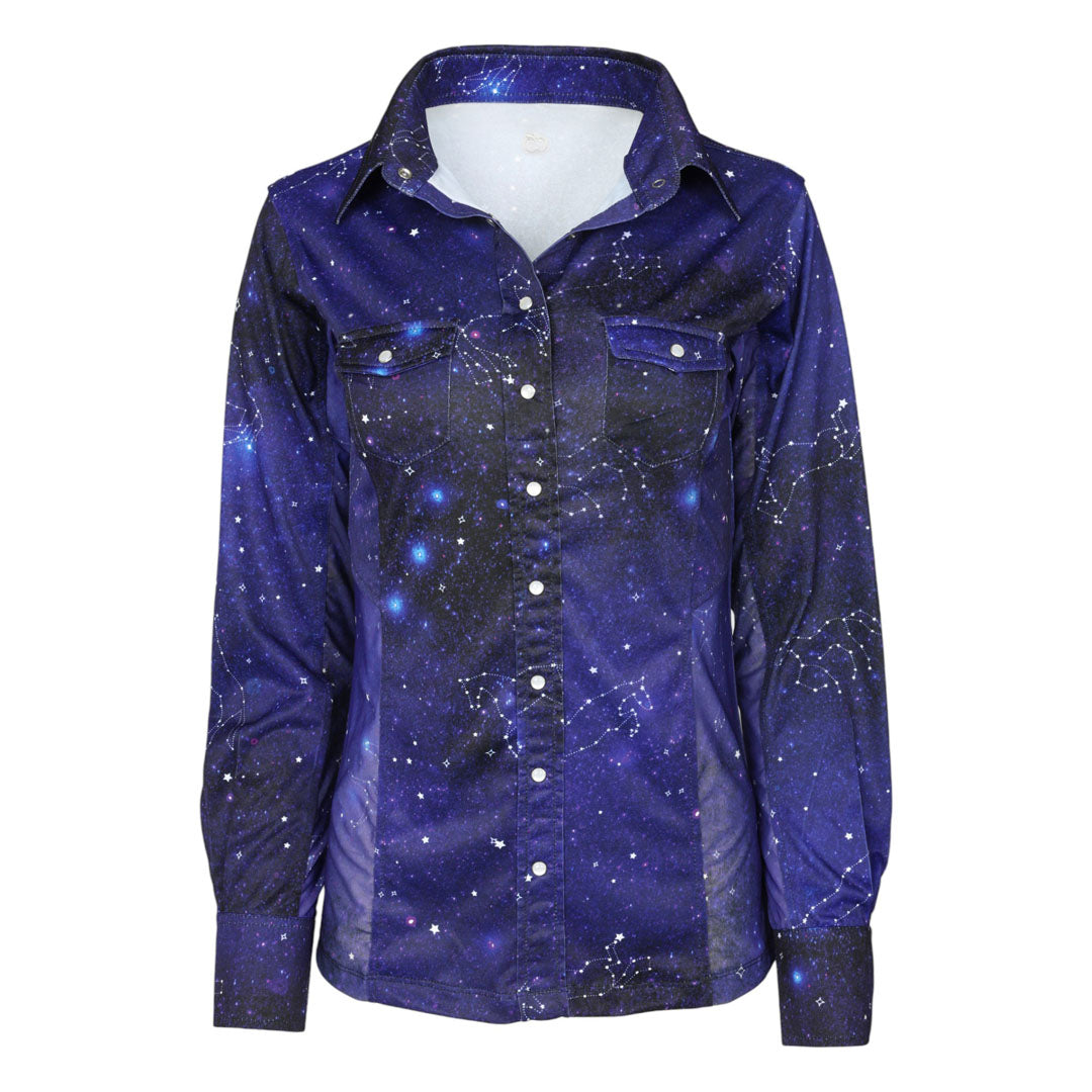 constellation dress shirt Celestial Constellations Button-up Style Shirt, Goth Shirt, Sun Moon Clothing, Magic clouds and stars capsule wardrobe