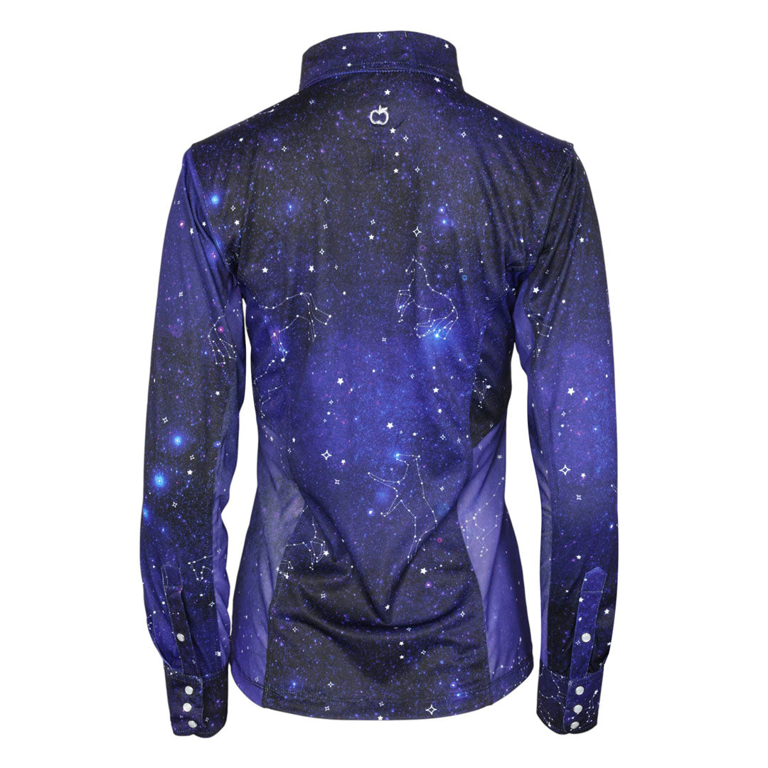 constellation dress shirt Black Constellation Space Long Sleeve Men Button Up Shirt, Universe Galaxy Gold Stars Print Buttoned Guys Collared Casual Dress Chest Pocket