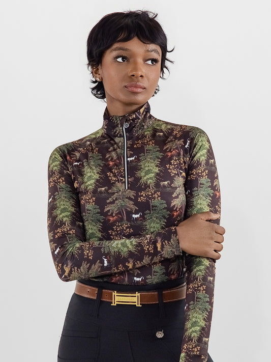 Dapplebay Autumn Toile 1/4 Zip LS Riding Top-Dark Bay