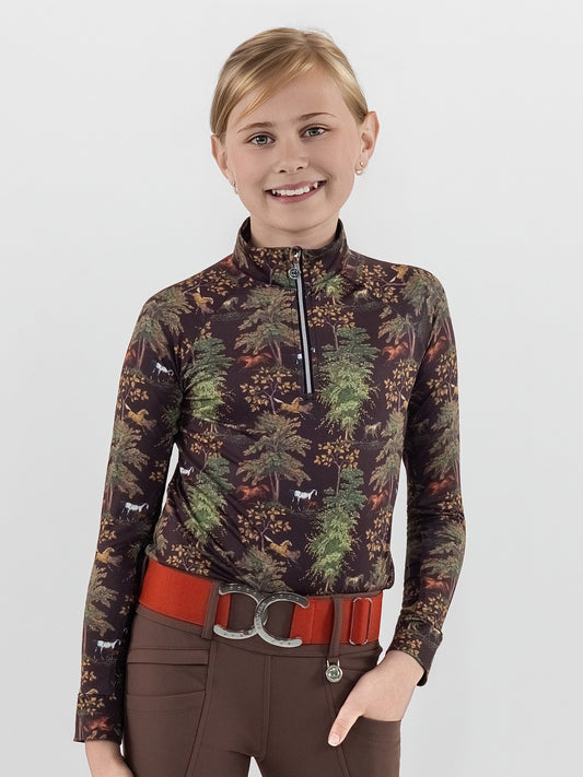 Dapplebay Autumn Toile Kid's 1/4 Zip LS Riding Top-Dark Bay