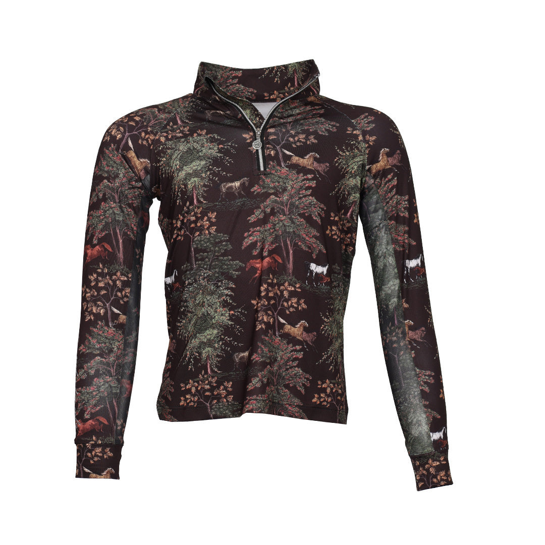 Dapplebay Autumn Toile Kid's 1/4 Zip LS Riding Top-Dark Bay