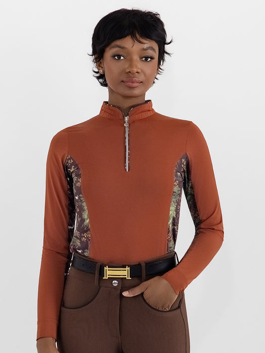 Dapplebay Grace 1/4 Zip LS Riding Top-Rust