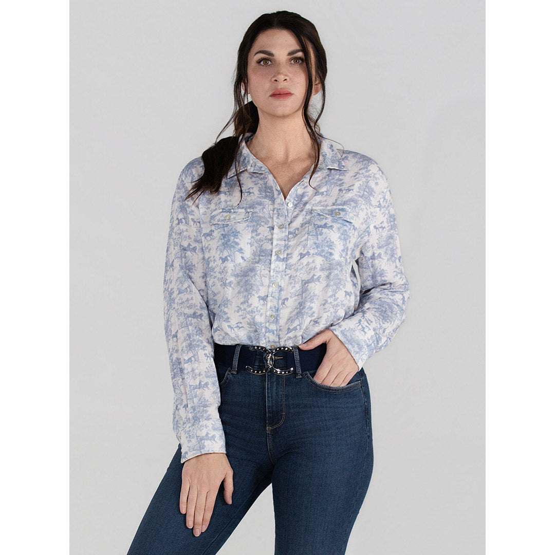 Dapplebay Equestrian Toile Breezy Button Up Top