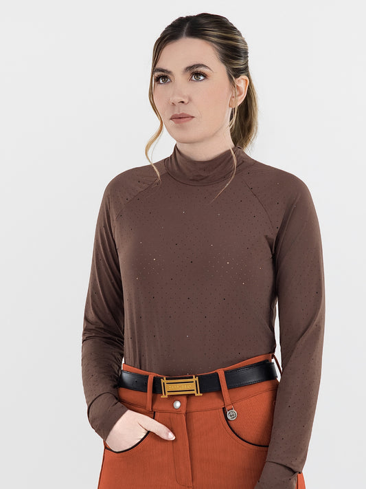 Dapplebay Aircut Mock Neck LS Top-Chocolate