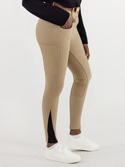 Dapplebay Pro Ribbed Silicone Full Seat Breeches-Heritage Tan