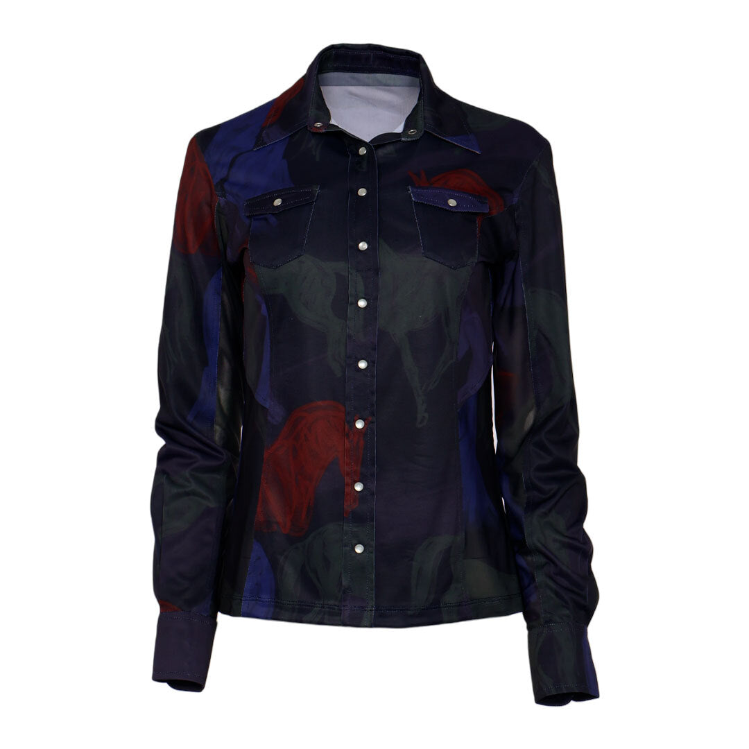Dapplebay Abstract Horses Western Riding Top-Purple Dusk