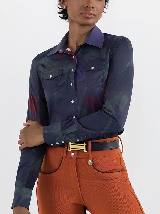 Dapplebay Abstract Horses Western Riding Top-Purple Dusk