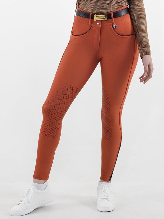 Dapplebay Pro Ribbed Silicone Knee Patch Breeches-Rust