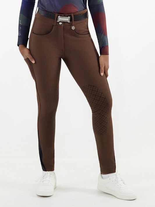 Dapplebay Pro Ribbed Silicone Knee Patch Breeches-Chocolate