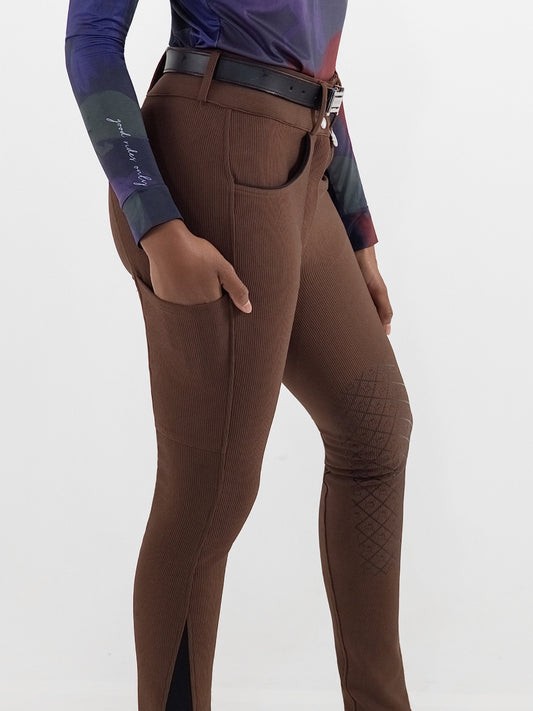 Dapplebay Pro Ribbed Silicone Knee Patch Breeches-Chocolate