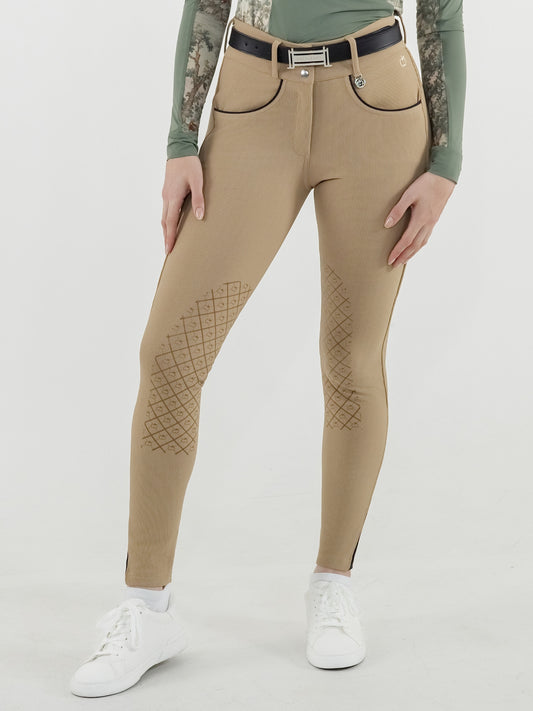 Dapplebay Pro Ribbed Silicone Knee Patch Breeches-Heritage Tan