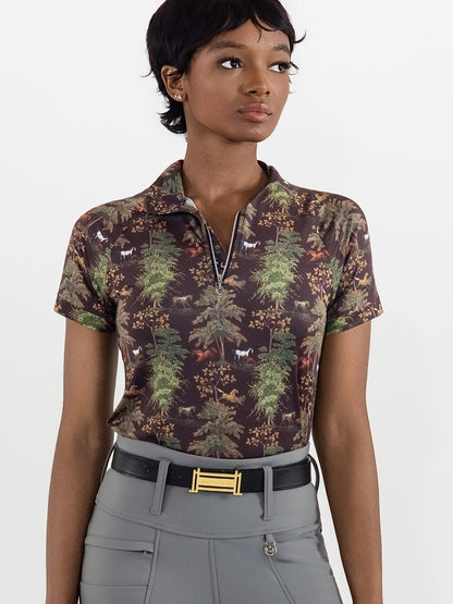 Dapplebay Autumn Toile 1/4 Zip SS Riding Top-Dark Bay