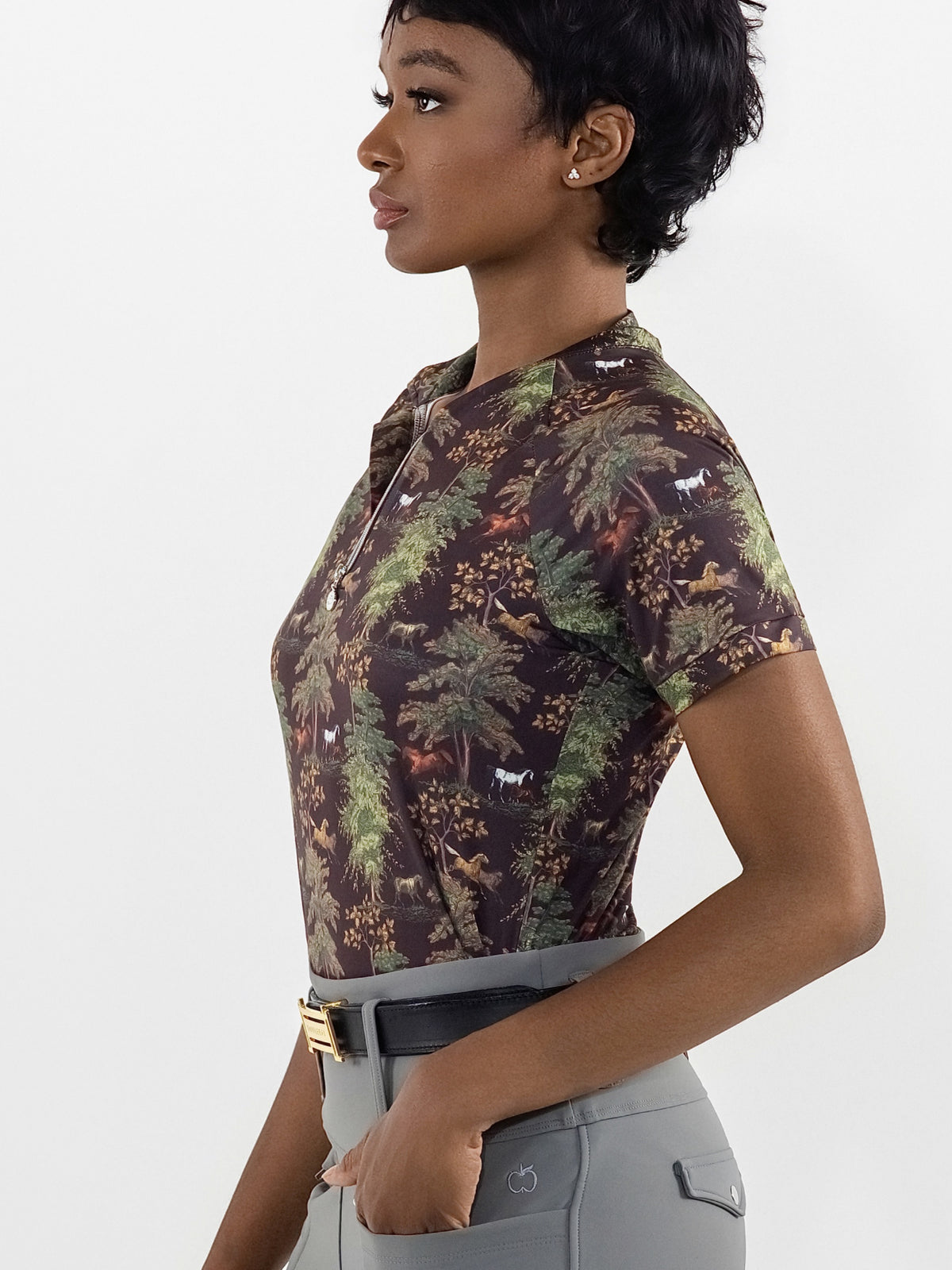 Dapplebay Autumn Toile 1/4 Zip SS Riding Top-Dark Bay
