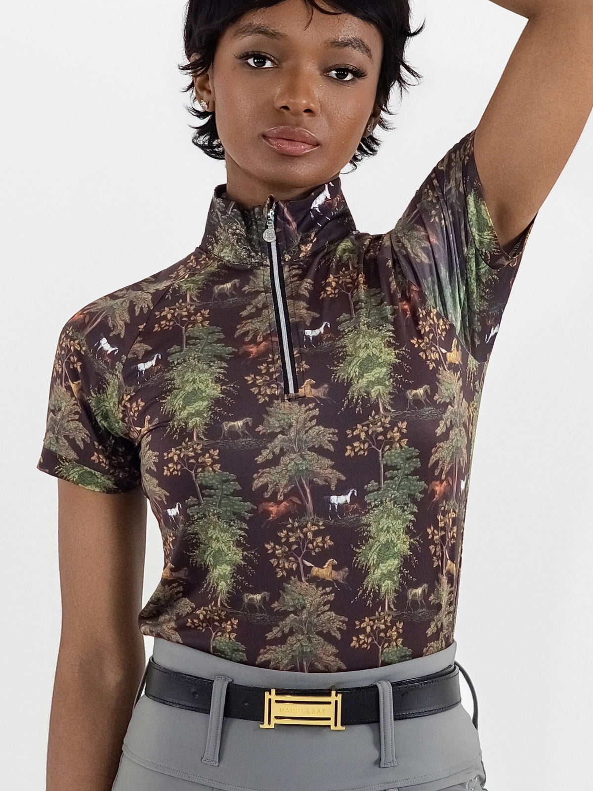 Dapplebay Autumn Toile 1/4 Zip SS Riding Top-Dark Bay