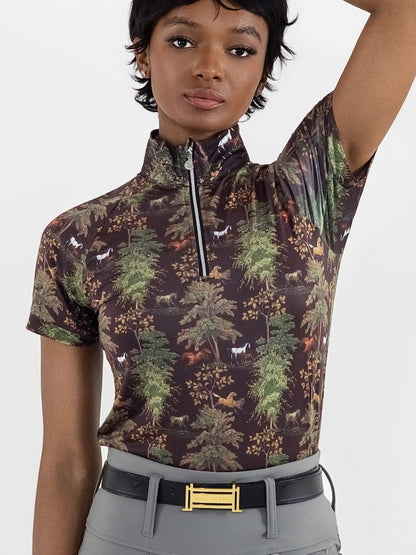 Dapplebay Autumn Toile 1/4 Zip SS Riding Top-Dark Bay