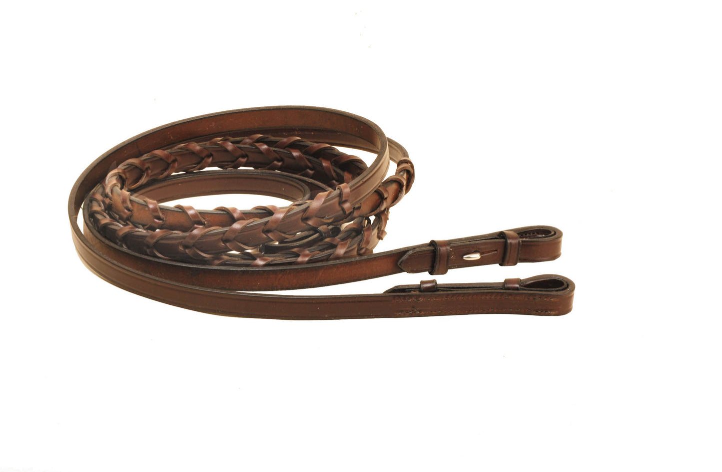 Tory Leather 5/8 Wide Laced Reins With Stud Hook Bit Ends And Stainless Steel Center Buckles- 48", Black