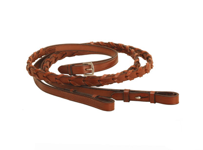 Tory Leather 5/8 Wide Laced Reins With Stud Hook Bit Ends And Stainless Steel Center Buckles- 48", Black
