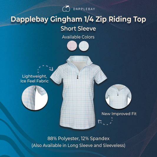 Dapplebay Gingham 1/4 Zip Riding Top - Short Sleeve-Blue/White