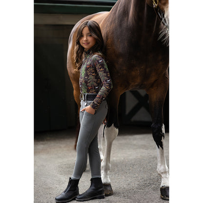 Dapplebay Autumn Toile Kid's 1/4 Zip LS Riding Top-Dark Bay
