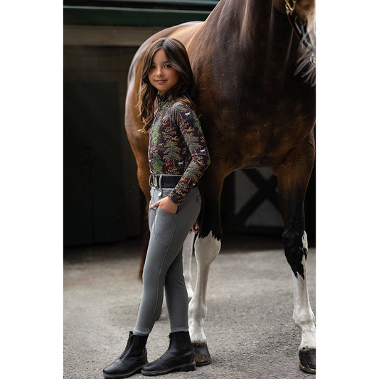 Dapplebay Autumn Toile Kid's 1/4 Zip LS Riding Top-Dark Bay
