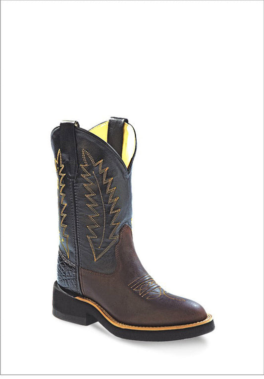 Old West Youth Black Bull Hide and Distress Round Toe Boot