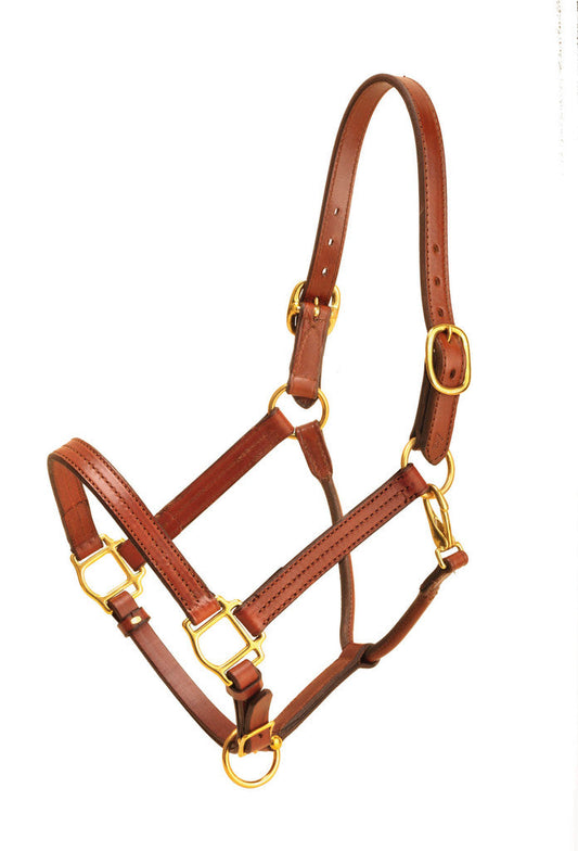 Tory Leather 1 Wide Triple Stitched Halter With Rolled Snap Throat, Adjustable Nose And Solid Brass Hardware- Black, Cob