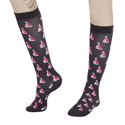 TuffRider Ladies Flamingo/Boat/Horse Knee Hi Socks - 3 Pac_1588